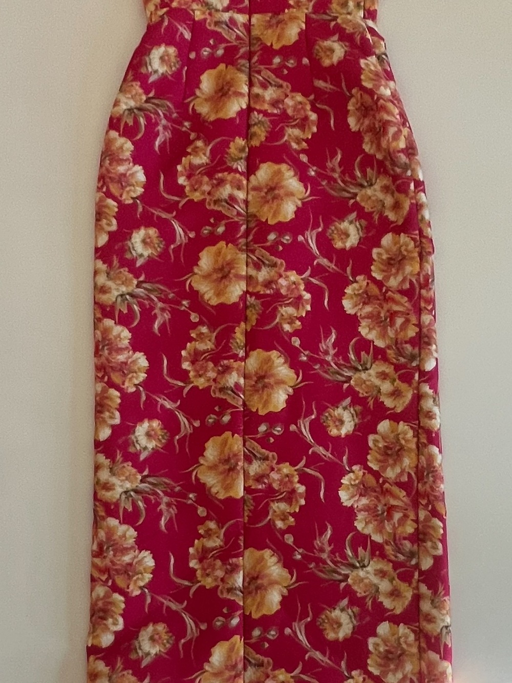 Theia Berry Red Pencil Skirt with Yellow Floral Print